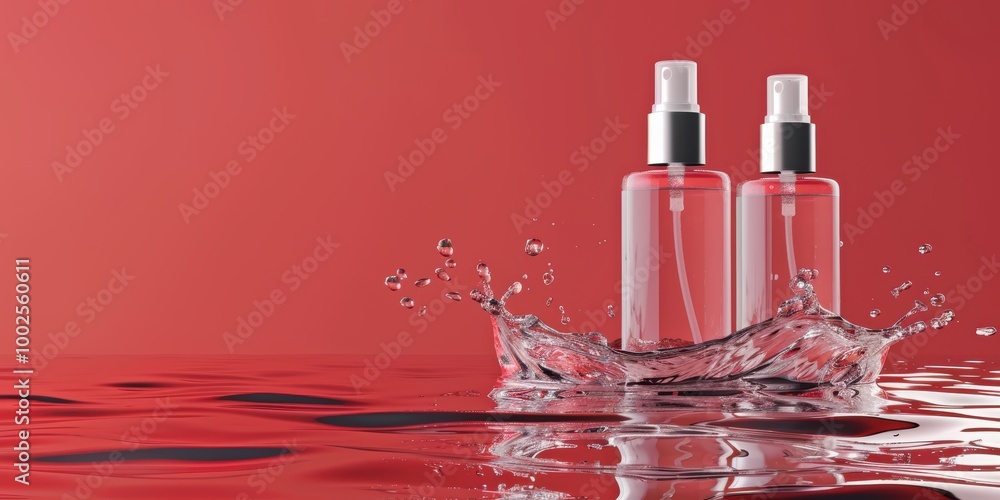 Two Spray Bottles in Water Splash Two Spray Bottles in Water Splash