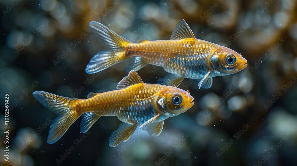 Underwater dance of vibrant goldfish amidst soft coral reefs in a peaceful aquarium setting. Generative AI Underwater dance of vibrant goldfish amidst soft coral reefs in a peaceful aquarium setting. Generative AI