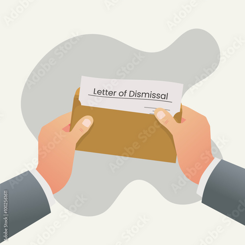 Employee hand opening the envelope with letter of dismissal vector illustration