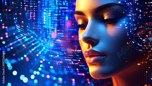 Wallpaper Mural Visually represent the flow of data or light in the form of a human, Add digital patterns or flows around the head to make it look like the AI ​​is understanding human thoughts. Torontodigital.ca