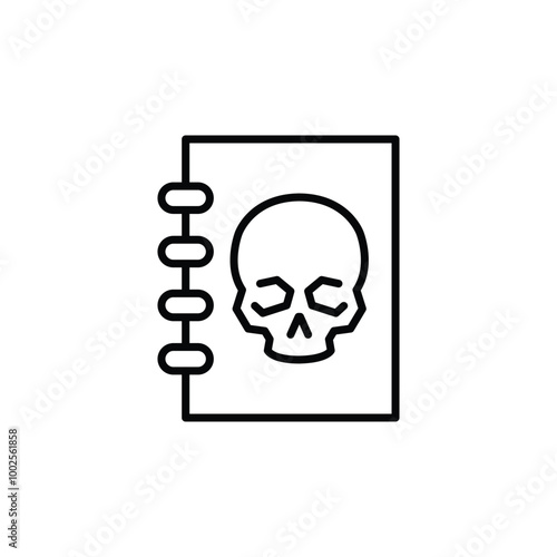Skull notebook icon. Minimalistic icon of a notebook featuring a skull on the cover. Ideal for education, archaeological reports, scientific studies, or historical content. Vector illustration