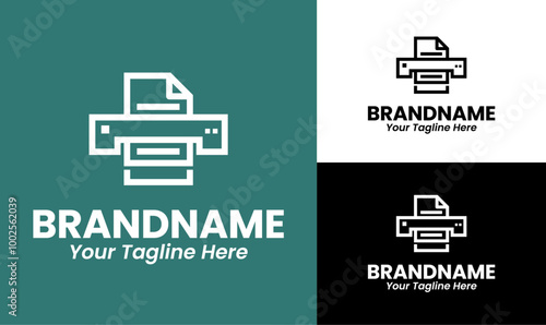Minimalist Line Art Printer Logo Design Template for Printing Company