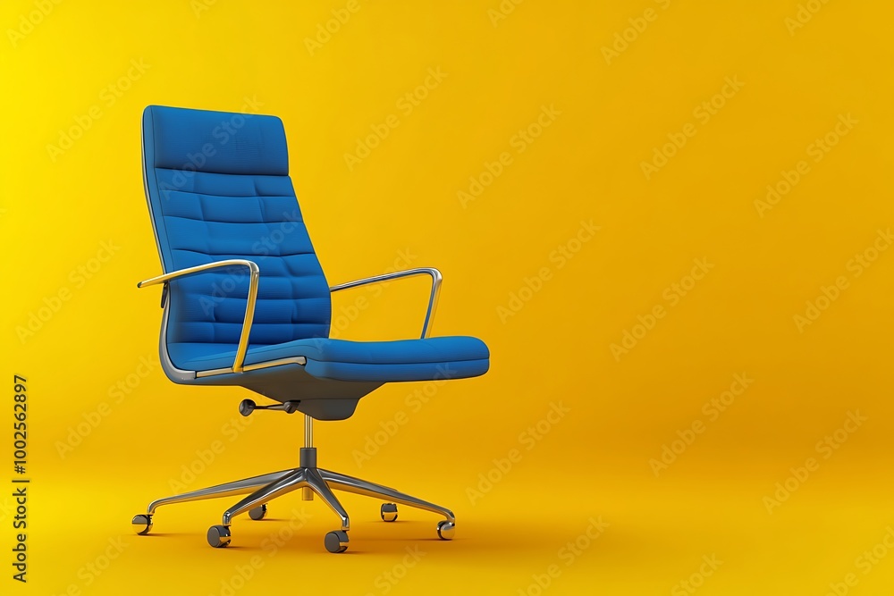 Modern office chair on yellow background. Space for text Modern office chair on yellow background. Space for text