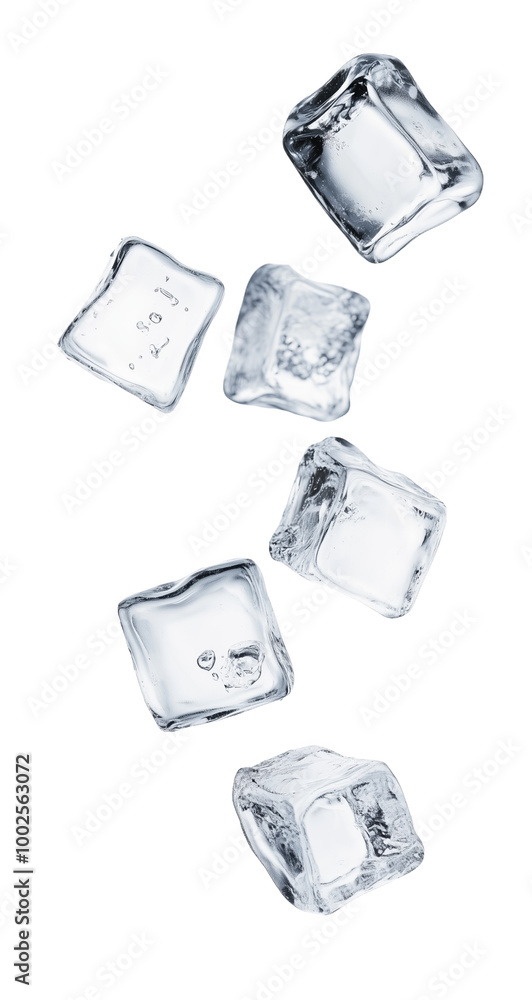 Floating ice cubes creating a serene moment of refreshment in the air Floating ice cubes creating a serene moment of refreshment in the air
