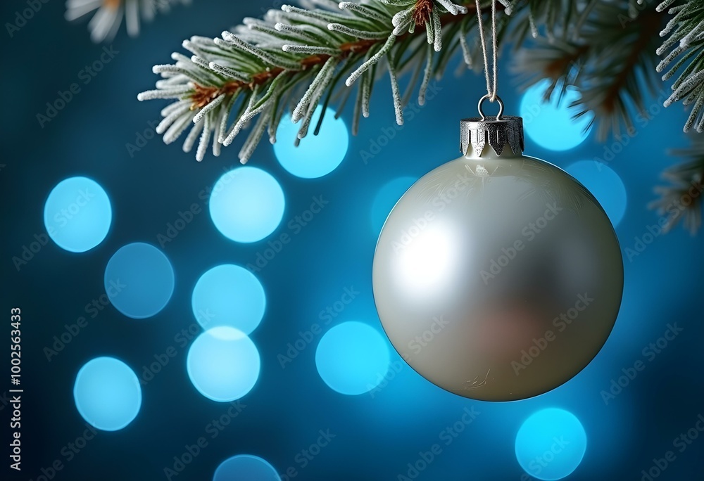 Ball Ornament Hanging on a Fir Branch Festive Winter Christmas Tree Decoration Ball Ornament Hanging on a Fir Branch Festive Winter Christmas Tree Decoration