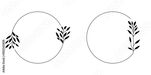 Proste ramki z wzorem roślinnym w minimalistycznym stylu z listkami - zaproszenia ślubne, gratulacje, baby shower, pocztówki, kartki urodzinowe, kartki z życzeniami, dzień kobiet.
