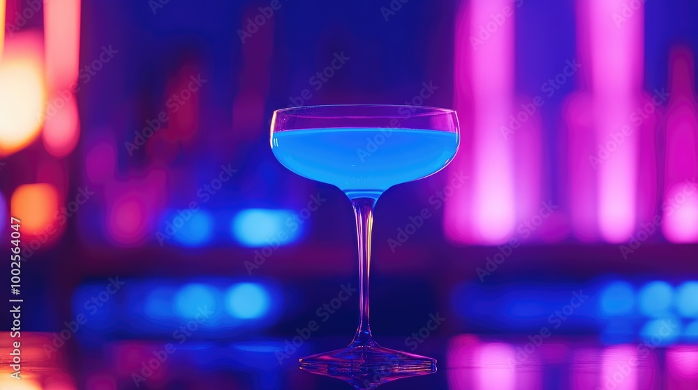 Glowing Blue Neon Cocktail in Sleek Glassware Glowing Blue Neon Cocktail in Sleek Glassware