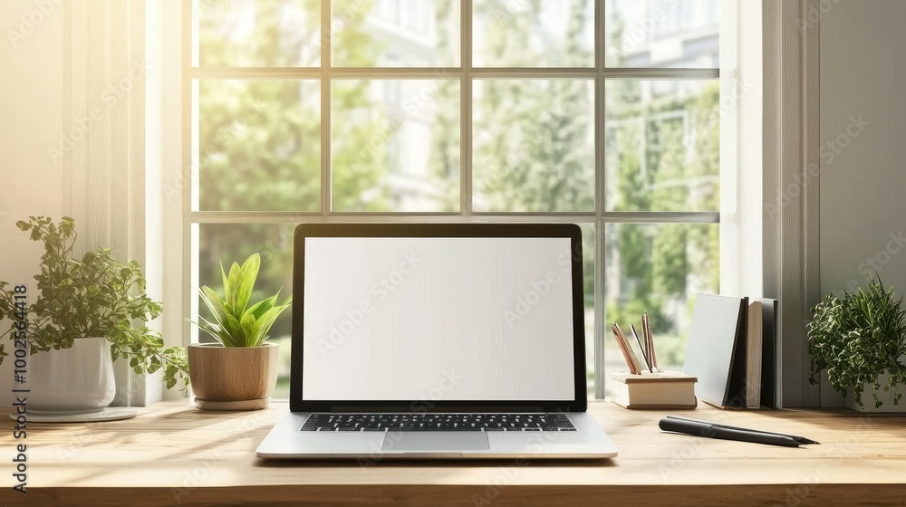Minimalist Laptop Workspace on Wooden Desk Minimalist Laptop Workspace on Wooden Desk
