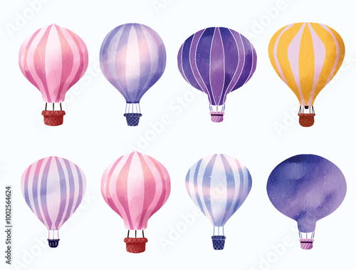 Collection of Watercolor Air Ballon Vector Elements