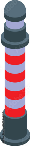 Red and white striped barber shop pole standing upright, giving a vintage vibe