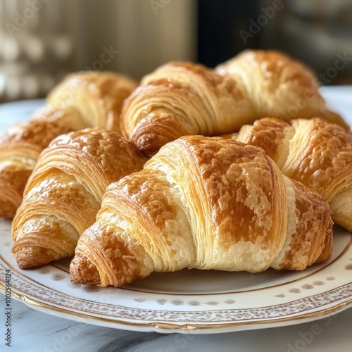 Freshly Baked French Croissants on a Plate