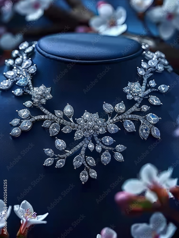 Gorgeous Diamond Necklace - With Stunning Details - Blue background - AI Generated Gorgeous Diamond Necklace - With Stunning Details - Blue background - AI Generated