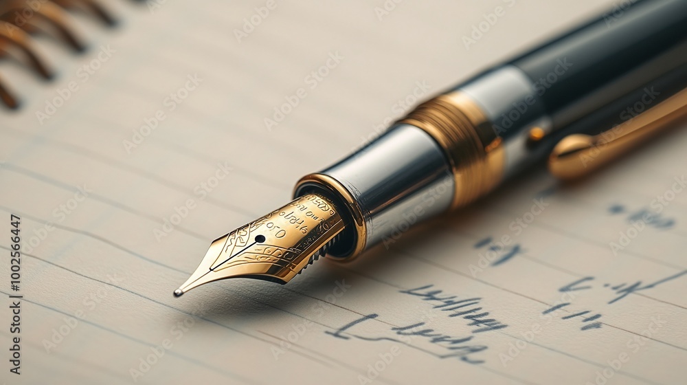 luxury fountain pen placed on a notebook for professional writing elegant stationery perfect for signing documents journaling note-taking or calligraphy showcasing fine ink and notebook design luxury fountain pen placed on a notebook for professional writing elegant stationery perfect for signing documents journaling note-taking or calligraphy showcasing fine ink and notebook design