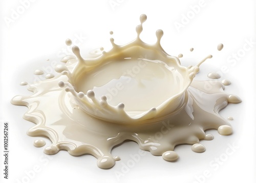 Spilled milk puddle isolated on white background and texture photo