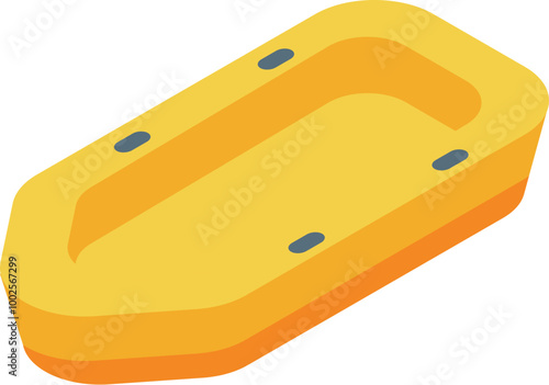 3d isometric icon of a yellow inflatable boat waiting to be used for a summer activity on the water