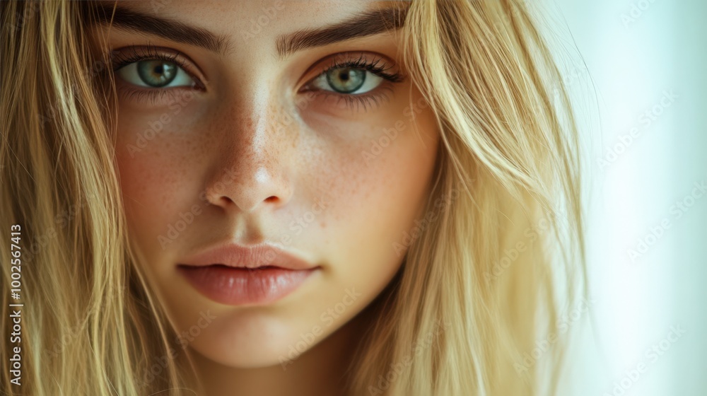 Close-up Portrait of a Woman with Long Blonde Hair Close-up Portrait of a Woman with Long Blonde Hair