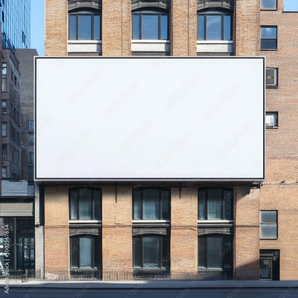 Mockup of a white billboard placed on a brick building is perfect for attractive ad campaigns created by artificial intelligence Mockup of a white billboard placed on a brick building is perfect for attractive ad campaigns created by artificial intelligence