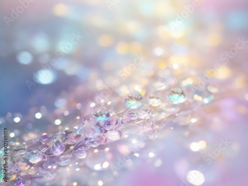 Delicate mother-of-pearl transparent crystals on a blurred background in the form of bokeh highlights