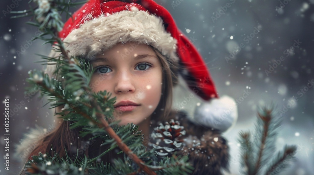 Santa hat-wearing woman holding a cute, ornament-filled Christmas tree, adding holiday spirit. Santa hat-wearing woman holding a cute, ornament-filled Christmas tree, adding holiday spirit.