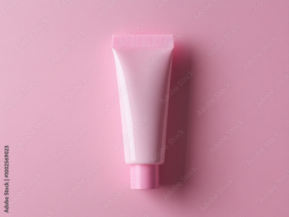 Sleek black tube rests elegantly on a soft pink background, capturing minimalist beauty in design Sleek black tube rests elegantly on a soft pink background, capturing minimalist beauty in design