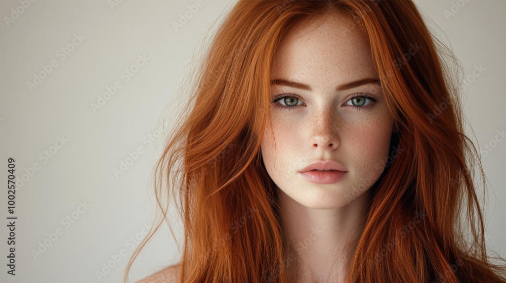 Fototapeta premium Freckled Redhead Girl with Thoughtful Expression