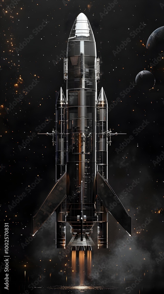 Fototapeta premium Minimalist Space Rocket with Transparent Fuselage Showcasing Advanced Technology