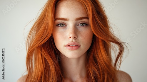 Freckled Redhead Girl with Thoughtful Expression