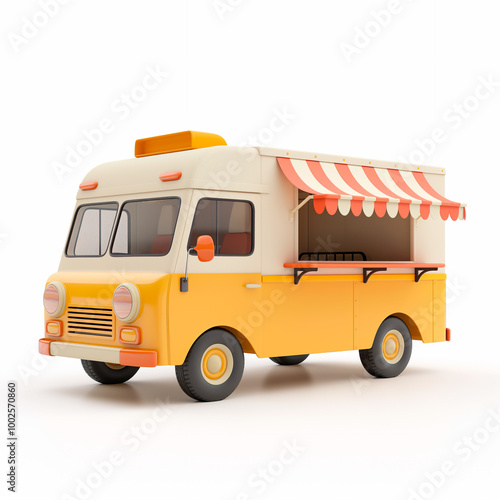 cute 3d food truck isolated on white