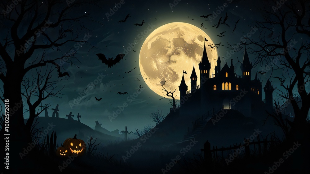 halloween night background with castle halloween night background with castle