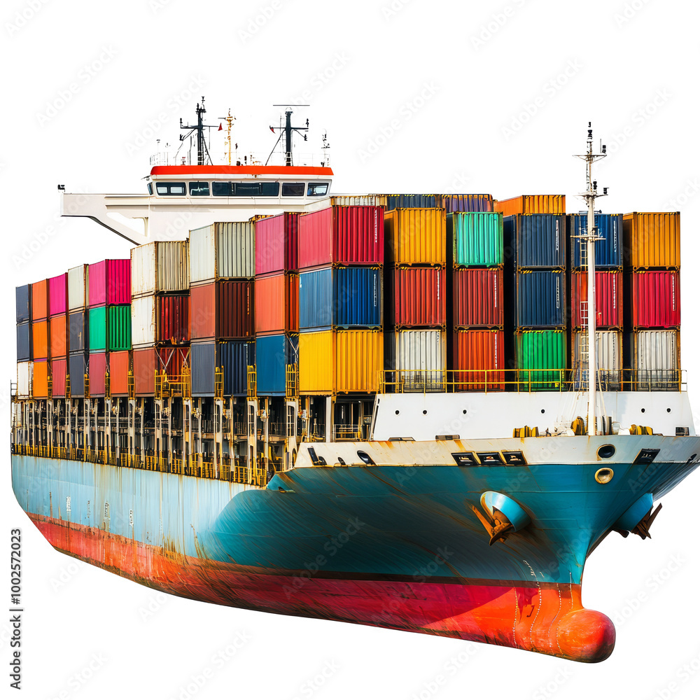 Colorful cargo ship at sea
