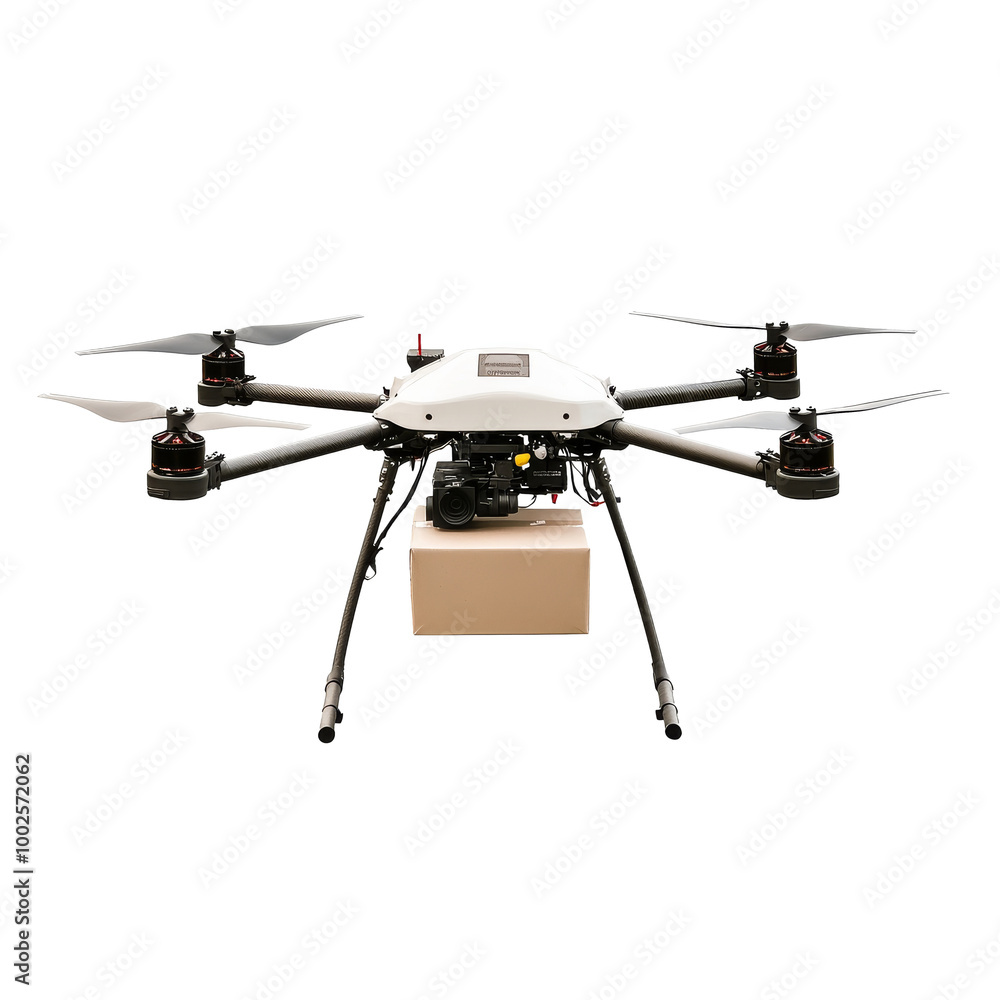 Drone delivering a package on a sunny day Drone delivering a package on a sunny day