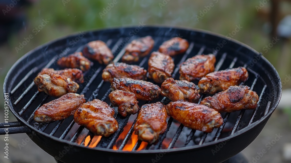 Chicken wings cooked over a grill Chicken wings cooked over a grill