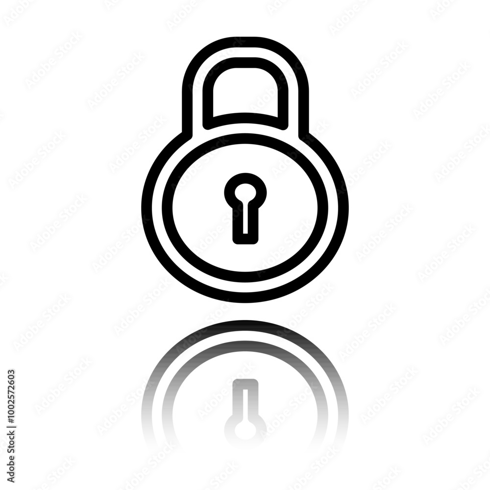 Lock vector simple icon. Flat design. Black icon with mirror reflection. White background Lock vector simple icon. Flat design. Black icon with mirror reflection. White background
