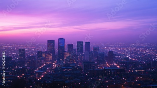 Wallpaper Mural Aerial View of City Skyline at Dusk with Glowing Lights Torontodigital.ca