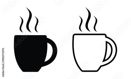 coffee mug icon. hot coffee or tea cup symbol with steam sign. transparent png and vector illustration.