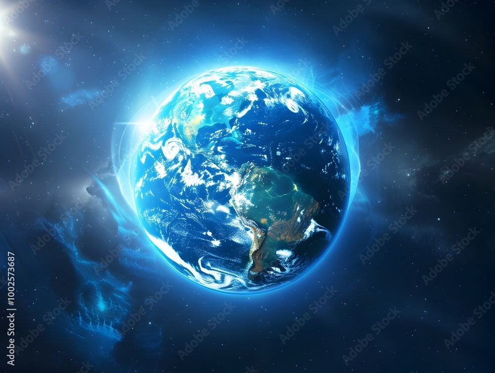 Obraz premium Shimmering Energy Shield Protecting Planet Earth in the Cosmos