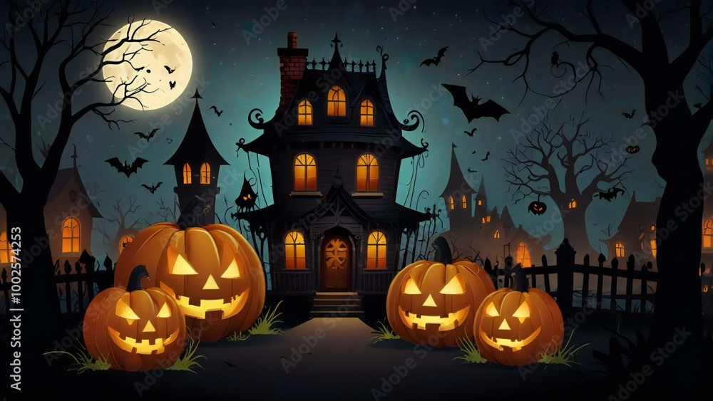 halloween background with pumpkin and bats halloween background with pumpkin and bats