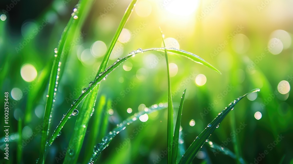 Morning Dewdrops on Lush Green Grass Morning Dewdrops on Lush Green Grass