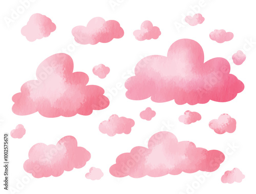 Collection of Watercolor Pink Cloud Vector Elements