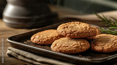 Freshly Baked Golden Brown Cookies on a Tray