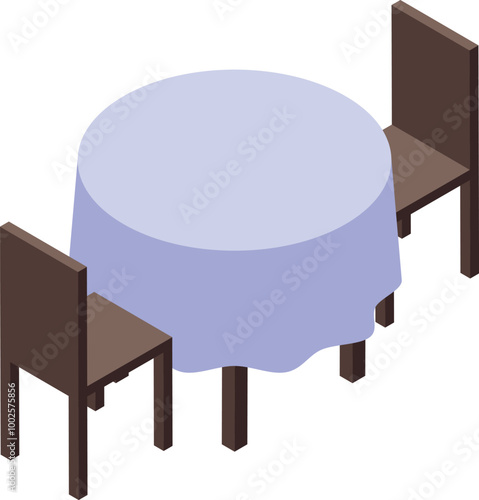 Round table with tablecloth and two chairs for a romantic dinner or business lunch