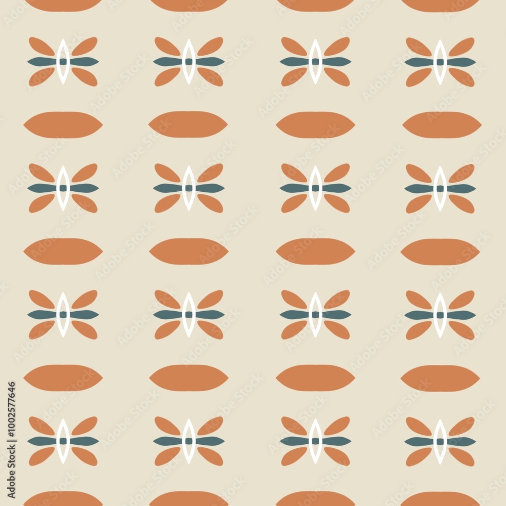 Fototapeta premium Seamless retro geometric pattern with abstract floral elements