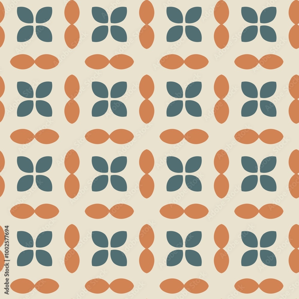 Fototapeta premium Seamless geometric pattern with floral and abstract shapes