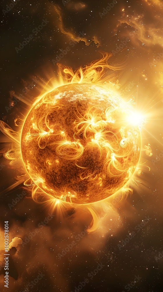 Fiery Crystal Orb of the Sun Floating in the Vast Cosmic Expanse of Space Fiery Crystal Orb of the Sun Floating in the Vast Cosmic Expanse of Space