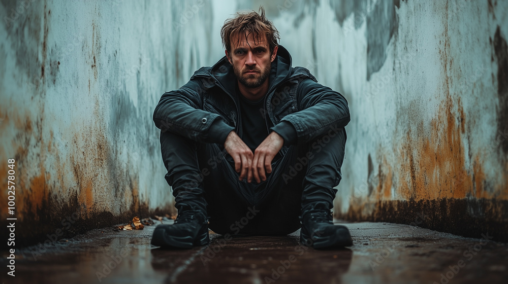 portrait of an angry homeless man