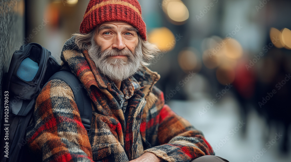 portrait of a homeless man with beard portrait of a homeless man with beard