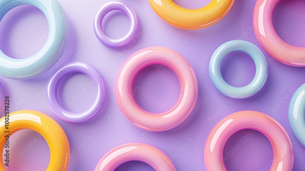 Shiny smoothy plastic rings top view 3d rendering image. Abstract geometric ornament with round shapes background wallpaper colorful realistic. Vibrant ornament concept idea Shiny smoothy plastic rings top view 3d rendering image. Abstract geometric ornament with round shapes background wallpaper colorful realistic. Vibrant ornament concept idea