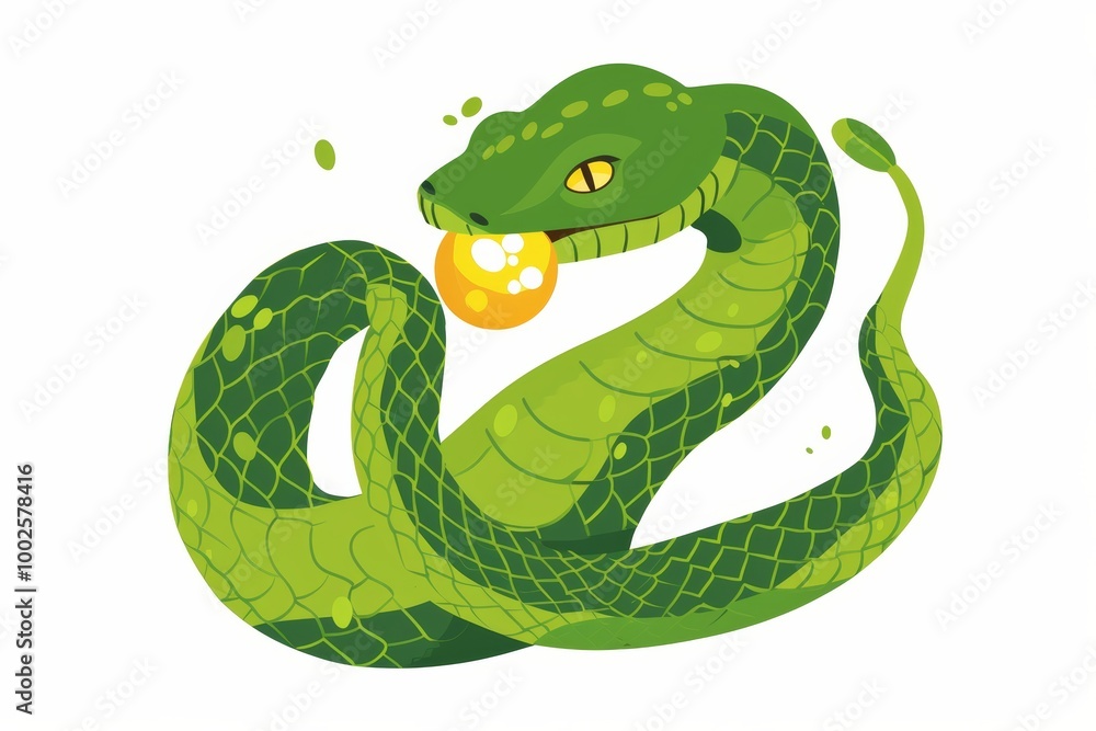 Fototapeta premium Green snake with yellow orb illustration
