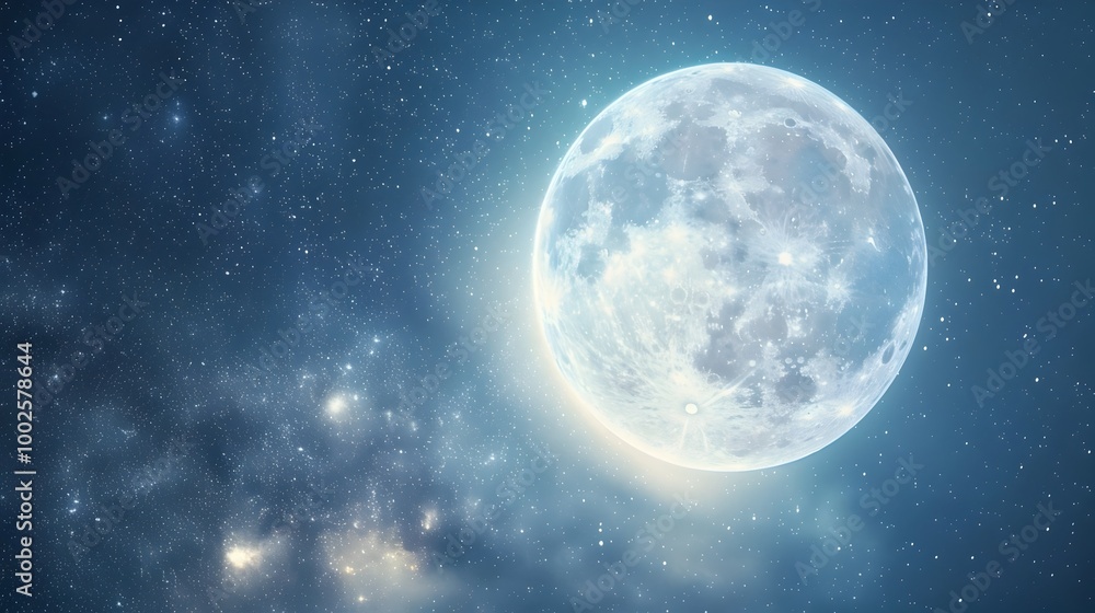 Fototapeta premium Glowing Lunar Pearl Against Starry Cosmic Backdrop
