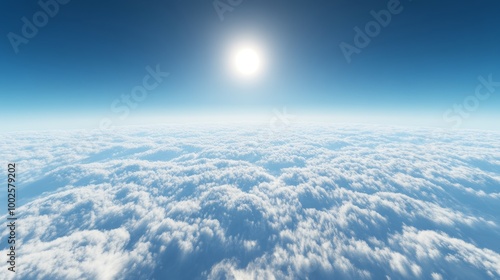 A panoramic view above the clouds, deep blue sky